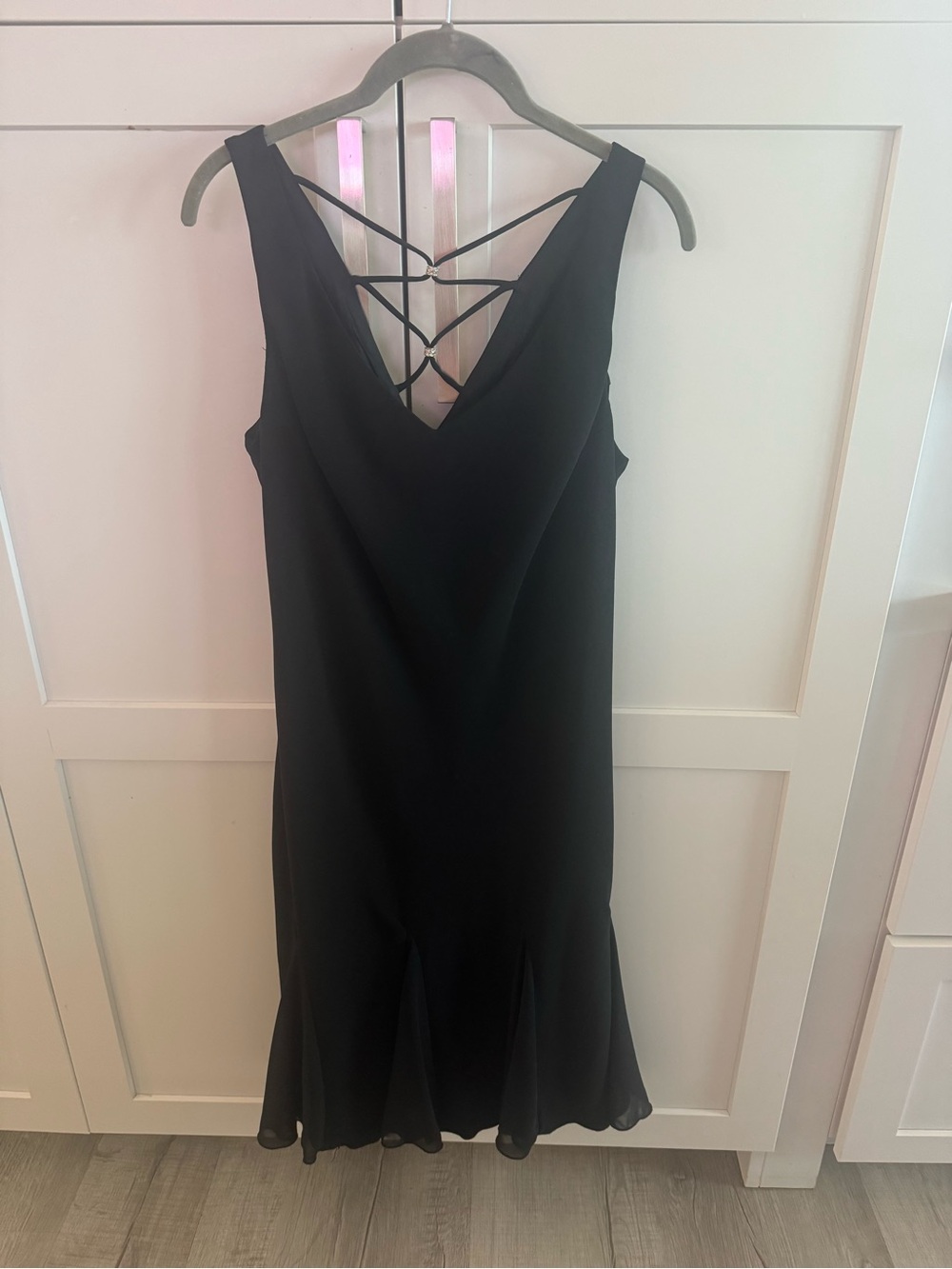 S.L. Fashions Black V-Neck Midi Dress with Strappy Back